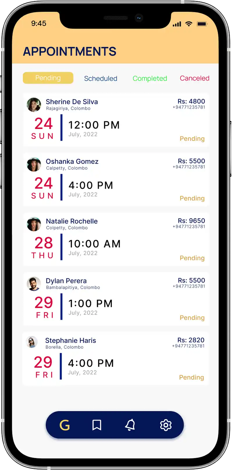 GLOWAPP: Your appointments list